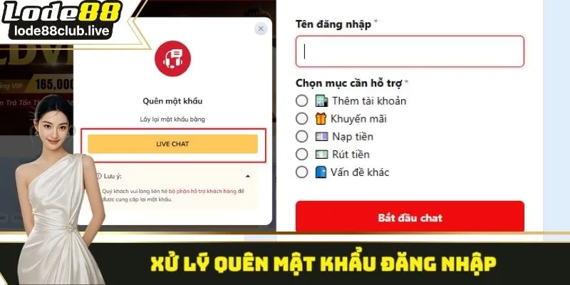 Xử lý khi quên mật khẩu đăng nhập Lode88